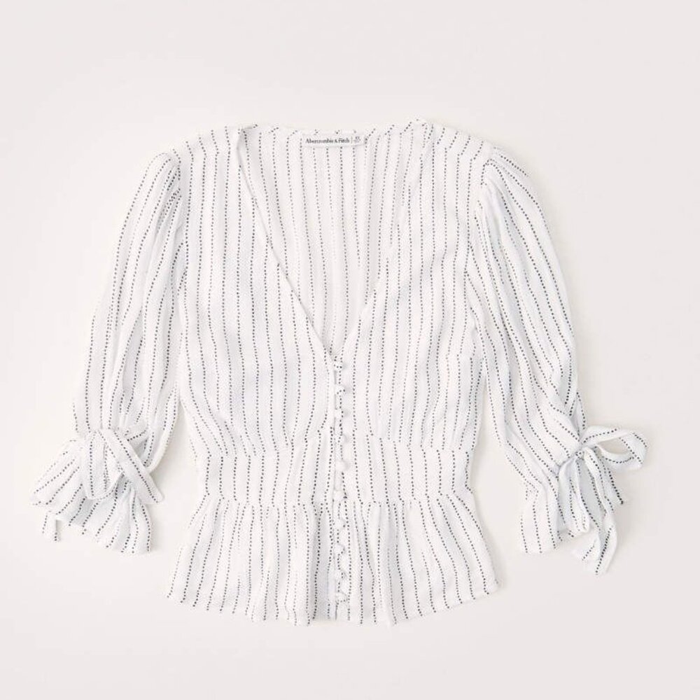 Abercrombie & Fitch Stripe V-Neck Faux Peplum Blouse